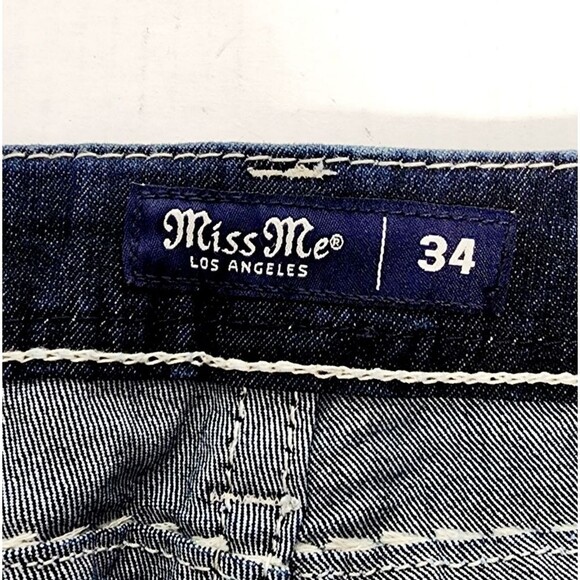 Miss Me Jeans Womens Sz 34x32 Chloe Bootcut Dark Wash Embroidered Bling Mid Rise - Picture 3 of 12